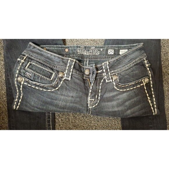Miss Me Buckle Black Skinny Jeans Womens 25X33 Flap Pocket Y2K Stretch Denim - Picture 2 of 4